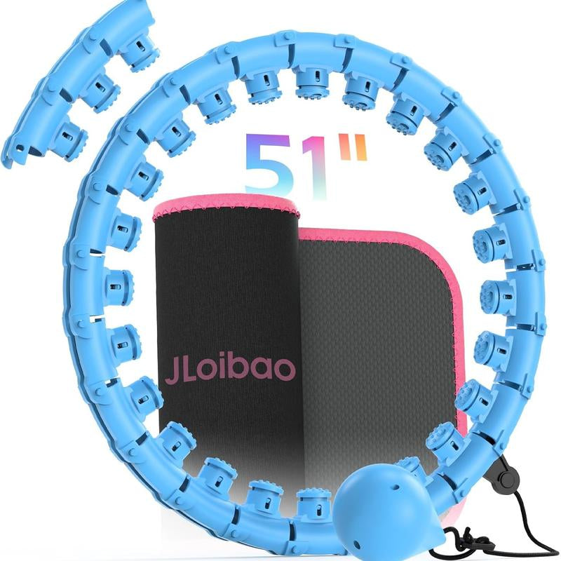 Jloibao Weighted Hula Circle for Adults Weight Loss, Infinity Fitness Hoop plus Size 51 Inch with Sweat Belt, Include 27 Detachable Links and Waist Trainer for Women