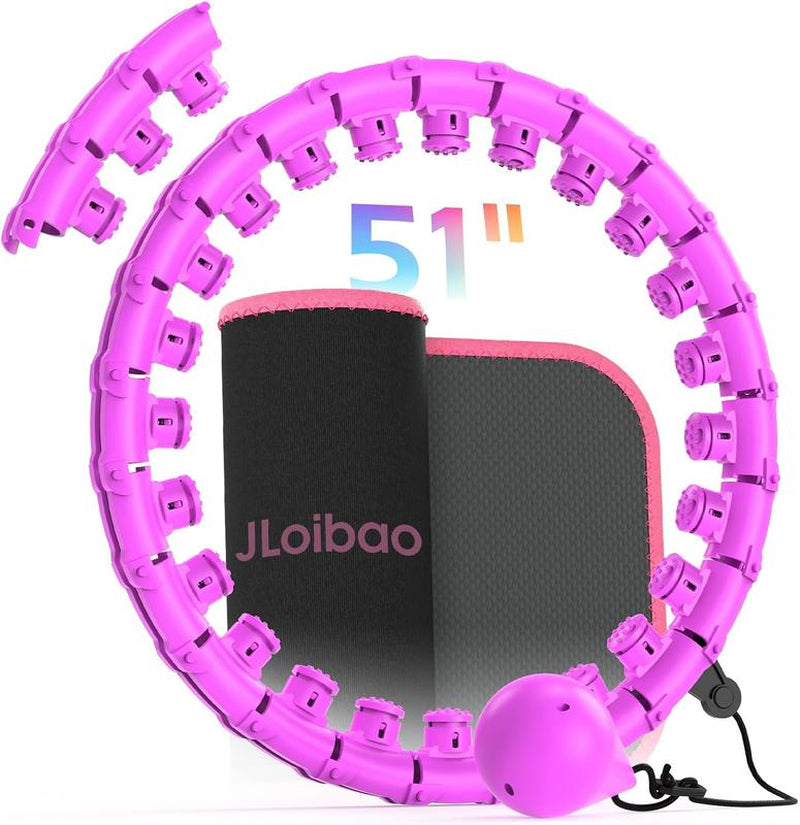 Jloibao Weighted Hula Circle for Adults Weight Loss, Infinity Fitness Hoop plus Size 51 Inch with Sweat Belt, Include 27 Detachable Links and Waist Trainer for Women