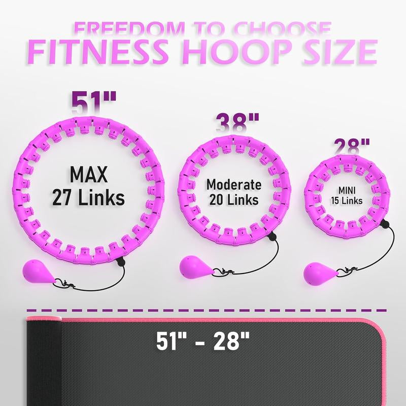 Jloibao Weighted Hula Circle for Adults Weight Loss, Infinity Fitness Hoop plus Size 51 Inch with Sweat Belt, Include 27 Detachable Links and Waist Trainer for Women