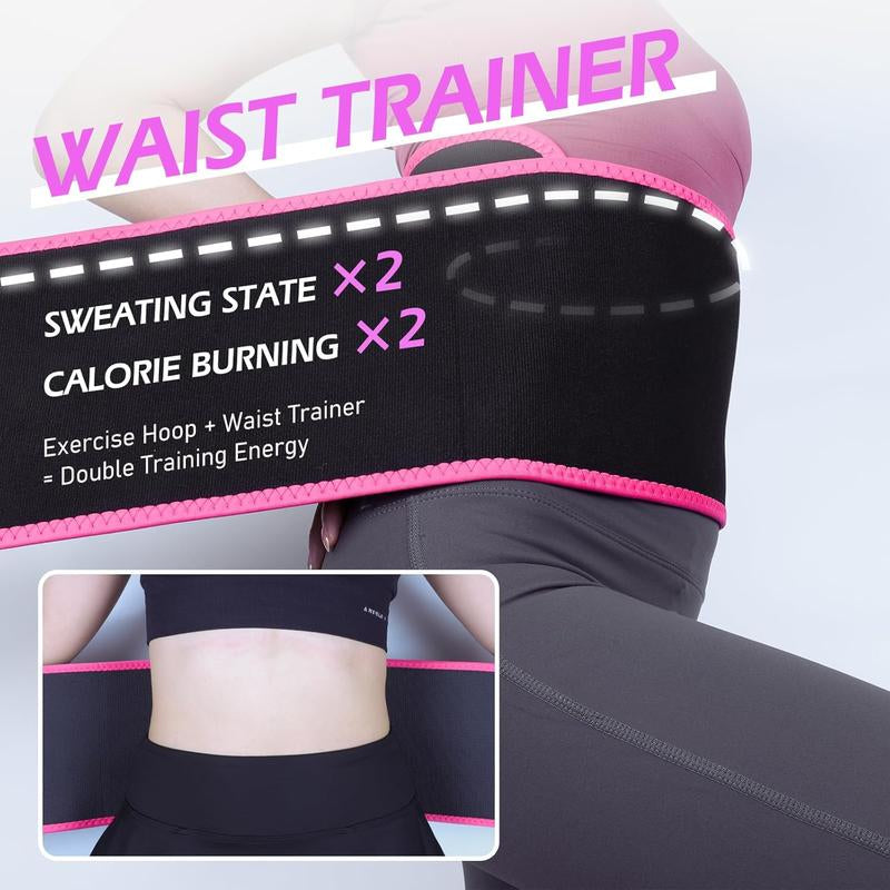 Jloibao Weighted Hula Circle for Adults Weight Loss, Infinity Fitness Hoop plus Size 51 Inch with Sweat Belt, Include 27 Detachable Links and Waist Trainer for Women