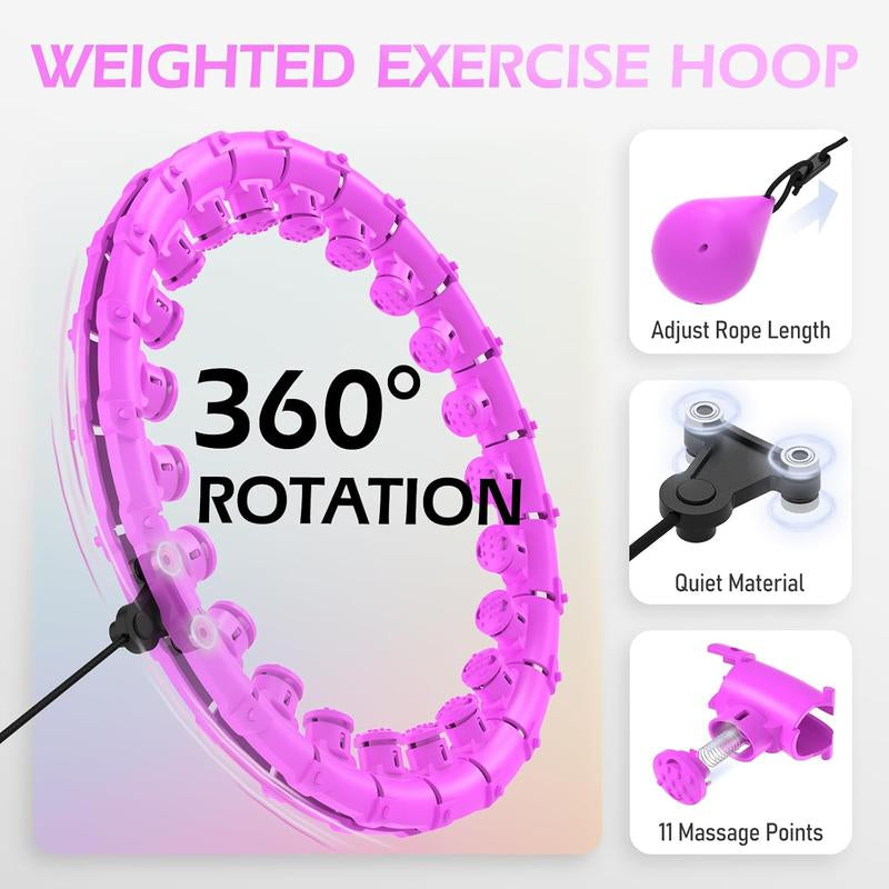 Jloibao Weighted Hula Circle for Adults Weight Loss, Infinity Fitness Hoop plus Size 51 Inch with Sweat Belt, Include 27 Detachable Links and Waist Trainer for Women