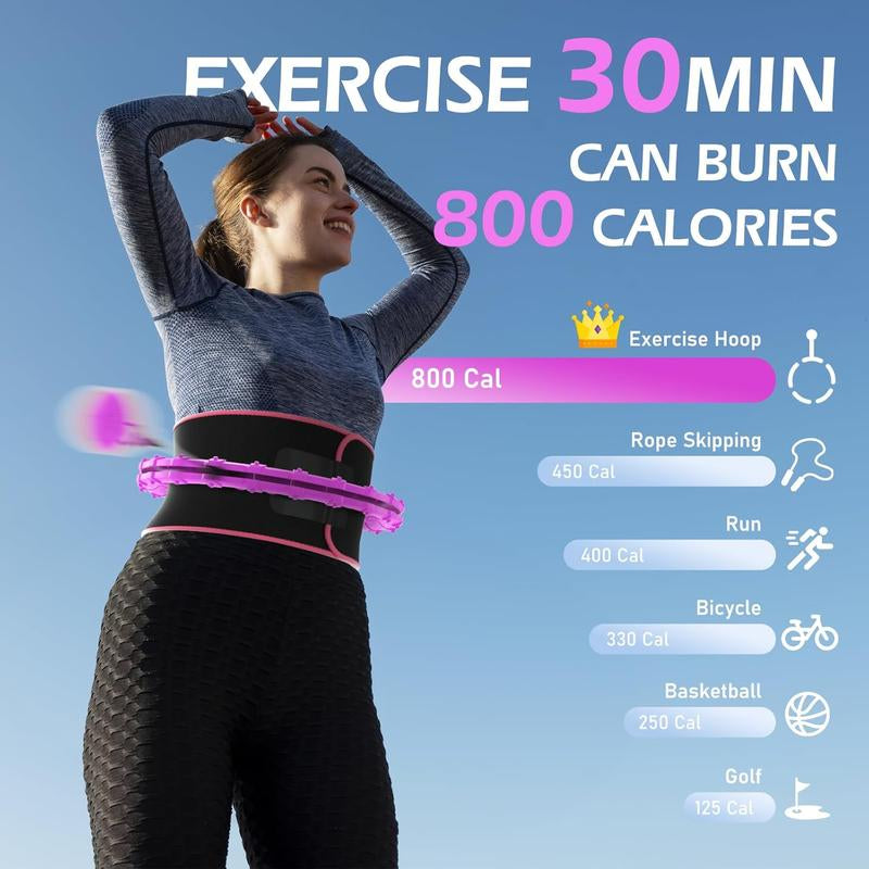 Jloibao Weighted Hula Circle for Adults Weight Loss, Infinity Fitness Hoop plus Size 51 Inch with Sweat Belt, Include 27 Detachable Links and Waist Trainer for Women