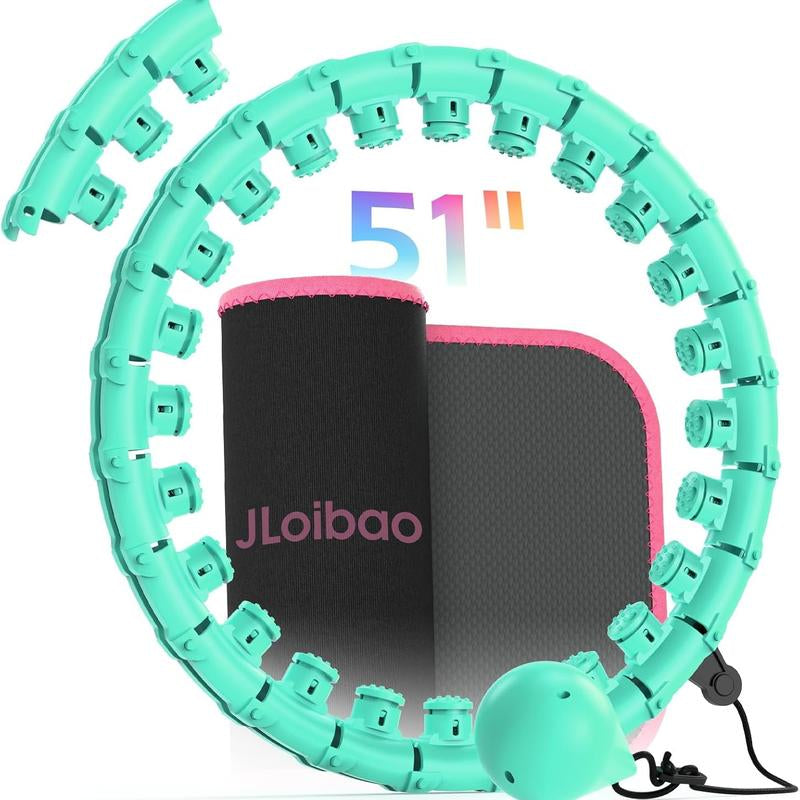 Jloibao Weighted Hula Circle for Adults Weight Loss, Infinity Fitness Hoop plus Size 51 Inch with Sweat Belt, Include 27 Detachable Links and Waist Trainer for Women
