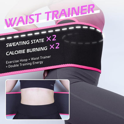 Jloibao Weighted Hula Circle for Adults Weight Loss, Infinity Fitness Hoop plus Size 51 Inch with Sweat Belt, Include 27 Detachable Links and Waist Trainer for Women