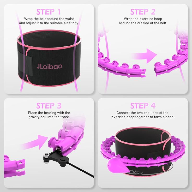 Jloibao Weighted Hula Circle for Adults Weight Loss, Infinity Fitness Hoop plus Size 51 Inch with Sweat Belt, Include 27 Detachable Links and Waist Trainer for Women