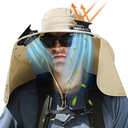 Wide Brim Solar Fan Outdoor Fishing Hat,Men Sun Hat with Solar Fan Fishing Hats,Solar Fan Hat Upf50+ Fan Hat